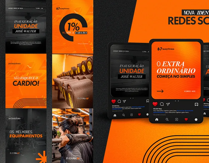 Social media da 67 Bodyfitness, carrossel de posts para Instagram